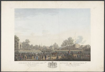 Llegada de Guillermo I a la ciudad de Bruselas el 30 de marzo de 1815 / Entrée de Guillaume 1er dans la Ville de Bruxelles, le 30th Mars 1815 (título sobre objeto) Doce láminas de la llegada e investidura de Guillermo I en Bruselas y las batallas de Quatre de Johann Nepomuk Gibèle