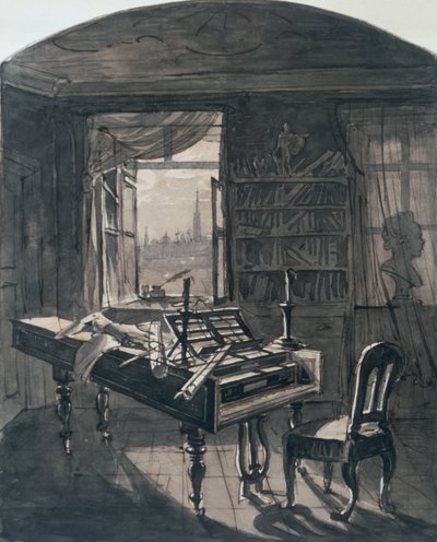 La habitación de Beethoven en el momento de su muerte, 1827 de Johann Nepomuk Hoechle