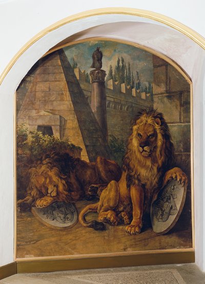 León con el escudo de armas de la Casa de Habsburgo-Lorena de Johann Nepomuk Höchle