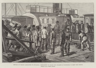 Regreso del Príncipe Alejandro a Bulgaria, Delegación a Bordo del Vapor en Rustchuk para recibir al Príncipe de Johann Nepomuk Schonberg