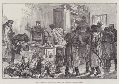 La policía de San Petersburgo descubriendo una imprenta nihilista de Johann Nepomuk Schonberg