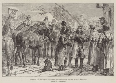 Deteniendo el transporte de caballos en Novoselitza, en la frontera rusa de Johann Nepomuk Schonberg