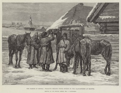 La Hambruna en Rusia, Campesinos vendiendo sus Caballos al Matadero en Kaluga de Johann Nepomuk Schonberg