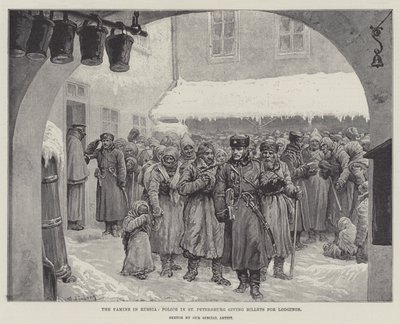 La hambruna en Rusia, la policía en San Petersburgo dando boletos para alojamientos de Johann Nepomuk Schonberg
