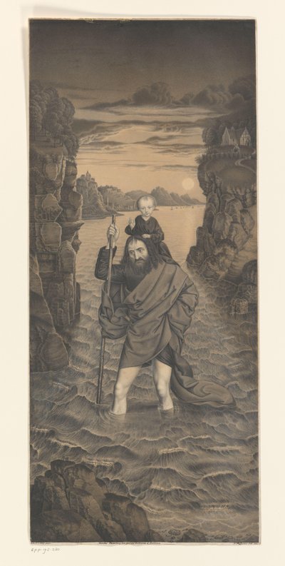 San Cristóbal cruzando un río con el Niño Jesús sobre sus hombros
Obras de la colección de los hermanos Boisserée (título de la serie)
Galerie des Frères Boisserée (título de la serie) de Johann Nepomuk Strixner