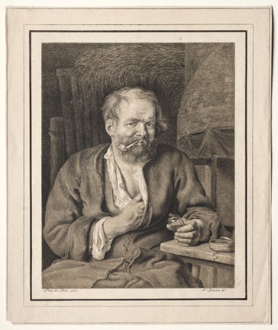 Peasant Sitting at a Table, Smoking a Pipe de Johann Nepomuk Strixner
