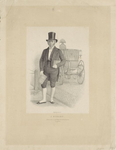 Retrato de J. Robert con carruaje J. Robert (título sobre el objeto) de Johann Peter Berghaus