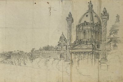 Vistas de los suburbios del sur de Viena y Karlskirche de Johann Peter Krafft