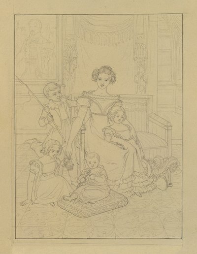 Dibujo de contorno de una madre con cuatro hijos. de Johann Peter Krafft