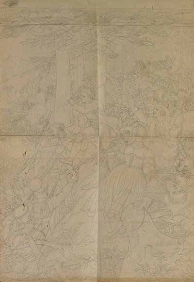 Dibujo de contorno para la "Escena de la lucha tirolesa por la libertad" de Johann Peter Krafft