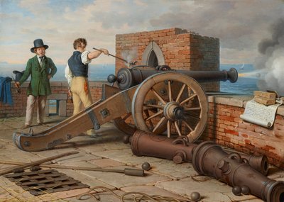 Amigos artistas resuelven un cañonazo en la Fortaleza Michele cerca de Ostia (Ferdinand Jagemann y Peter Krafft) de Johann Peter Krafft