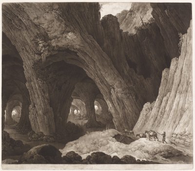 Viajeros descansando en cavernas gigantescas de Johann Peter Pichler, after Guillam Dubois