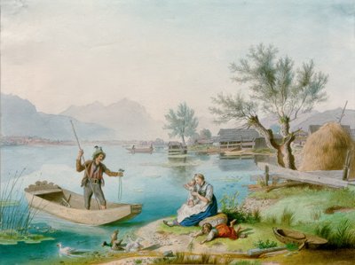 Familia de pescadores en el Chiemsee de Johann Philipp Heinel