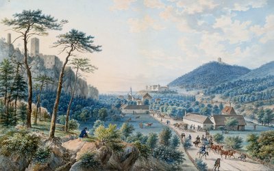 Vista del Palacio de Weilburg en Baden cerca de Viena de Johann Raulino