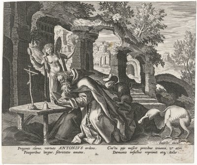 Antonio el Grande como un ermitaño Ermitaños masculinos (título de la serie) Solitudo Sive Vitae Patrum Eremicolarum (título de la serie) de Johann Sadeler (I)