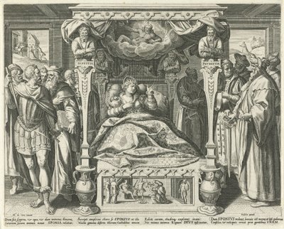 Cama con bruid van Christus Hooglied van Solomon (título de la serie) Cantar de los Cantares (título de la serie) de Johann Sadeler (I)
