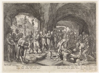 Entierro de Adán Historia de la familia de Set / Juzgando lo bueno y lo malo (título de la serie) Bonorum et Malorum consensio (título de la serie) de Johann Sadeler (I)