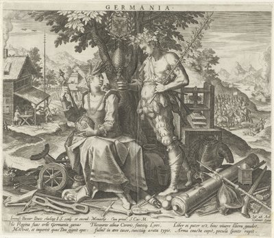 Alemania con Ceres y Baco Germania (título sobre objeto) Representaciones alegóricas de países europeos (título de la serie) de Johann Sadeler (I)