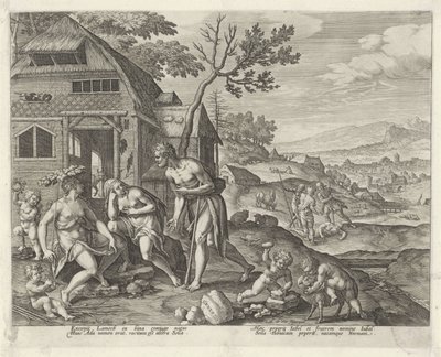 Lamec y sus dos esposas Boni et mali scientia (título de la serie) de Johann Sadeler (I)