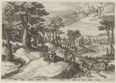 Leto (Latona) convierte a los licios en ranas Paisajes con escenas mitológicas (título de serie) de Johann Sadeler (I)