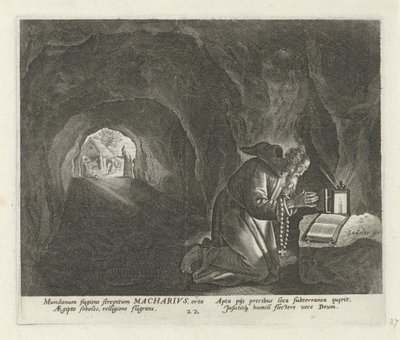 Macario de Egipto como ermitaño Ermitaños masculinos (título de la serie) Solitudo Sive Vitae Patrum Eremicolarum (título de la serie) de Johann Sadeler (I)