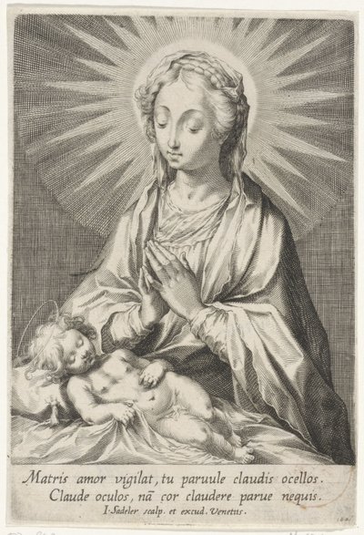 María adora al niño Jesús dormido de Johann Sadeler (I)