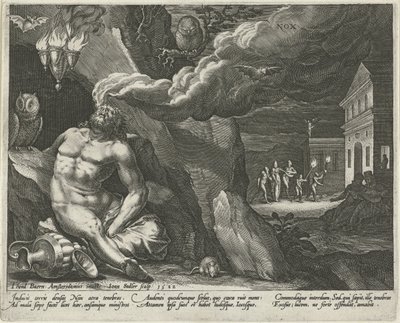 Noche Nox (título sobre objeto) Las cuatro partes del día (título de la serie) de Johann Sadeler (I)