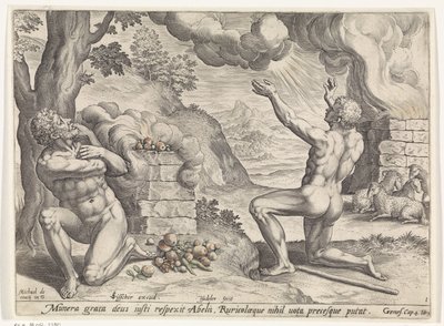 Sacrificio de Caín y Abel Historia de Caín y Abel (título de la serie) de Johann Sadeler (I)