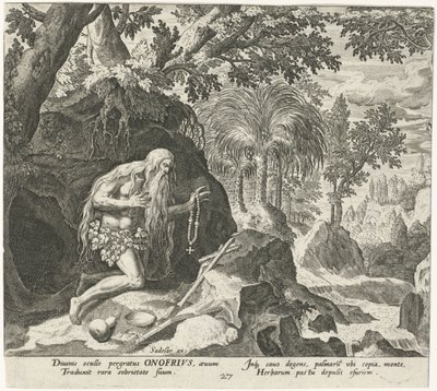 Onifrio el Grande como un ermitaño Ermitaños masculinos (título de la serie) Solitudo Sive Vitae Patrum Eremicolarum (título de la serie) de Johann Sadeler (I)
