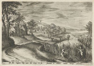 Pan persigue a la ninfa Syrinx Paisajes con escenas mitológicas (título de serie) de Johann Sadeler (I)