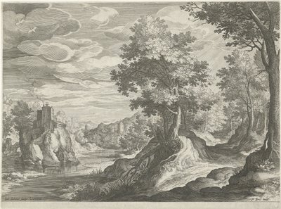 paisaje de río con un castillo de Johann Sadeler (I)