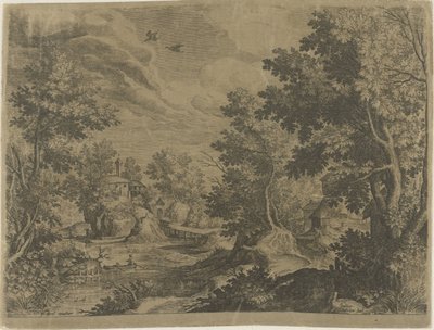 Paisaje de río con un bote de remos de Johann Sadeler (I)