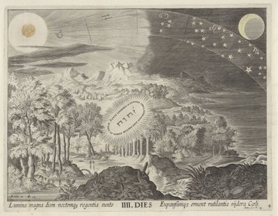 Creación del sol, la luna y las estrellas. Creación del mundo (título de la serie) de Johann Sadeler (I)