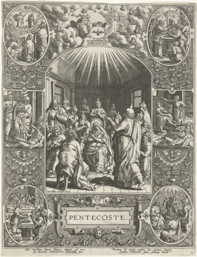 Efusión del Espíritu Santo: Pentecostés Pentecostés (título sobre objeto) Las cuatro fiestas cristianas más importantes (título de la serie) de Johann Sadeler (I)
