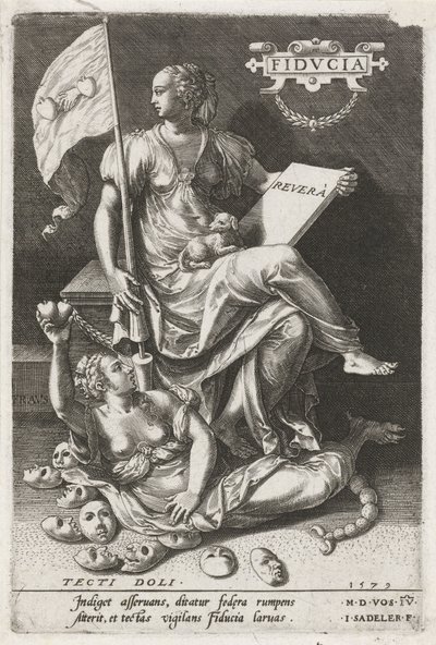 La confianza (Fiducia) vence al engaño secreto (Tecti doli) Fidvcia (título sobre objeto) Las virtudes conquistan los vicios (título de la serie) de Johann Sadeler (I)