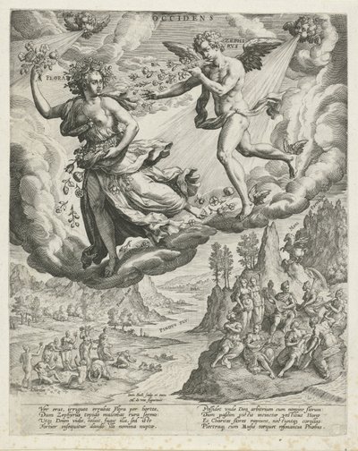 viento del oeste Occidens (título sobre objeto) Los cuatro vientos (título de la serie) de Johann Sadeler (I)