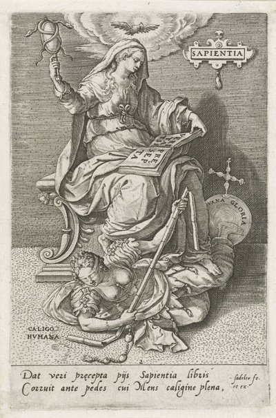 La Sabiduría (Sapientia) Supera el Desconcierto Humano (Caligo Humana) sapientia (título sobre objeto) Las virtudes conquistan los vicios (título de la serie) de Johann Sadeler (I)