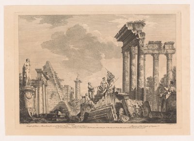 Cinco hombres razonadores en ruinas antiguas de Johann Sebastian Muller