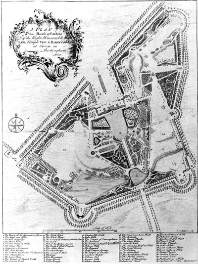 Plano de la Casa y Jardines en Stowe, Buckinghamshire de Johann Sebastien Muller