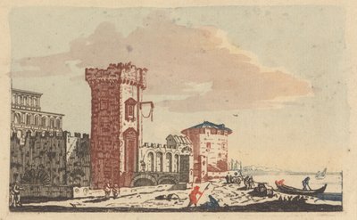 Castillos, ruinas y paisajes marinos - Seis grabados coloreados de Johann Teyler