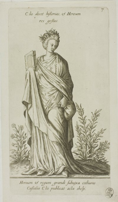 Clio, Musa de la Historia, lámina 7 de Parnassus Biceps de Johann Theodor de Bry