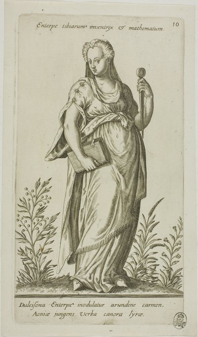 Enterpe, Musa de la Música, placa 10 de Parnassus Biceps de Johann Theodor de Bry