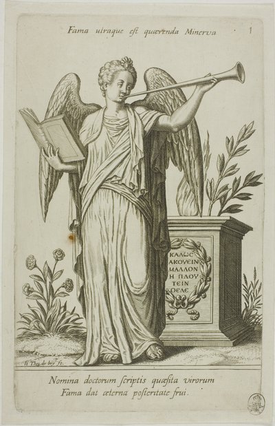 Fama, placa 1 de Parnassus Biceps de Johann Theodor de Bry