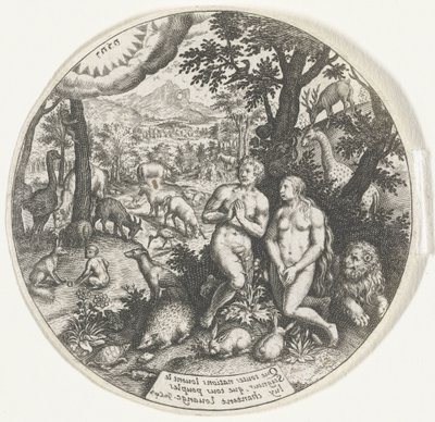 Dios habla con Adán y Eva en el Paraíso de Johann Theodor de Bry