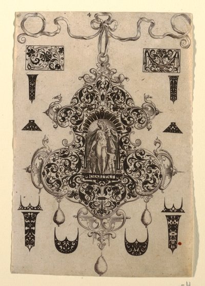 Placa 4, de una serie de ocho diseños de colgantes con las virtudes cardinales de Johann Theodor de Bry