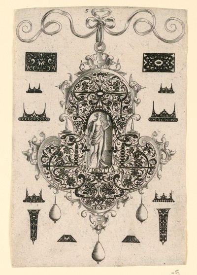 Placa 5, de una serie de ocho diseños de colgantes con las virtudes cardinales de Johann Theodor de Bry