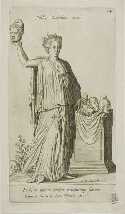 Thalia, Musa de la Comedia, lámina 14 de Parnassus Biceps de Johann Theodor de Bry