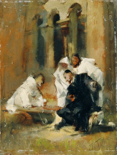 En el patio del monasterio (Tres dominicos) de Johann  Till der Jüngere