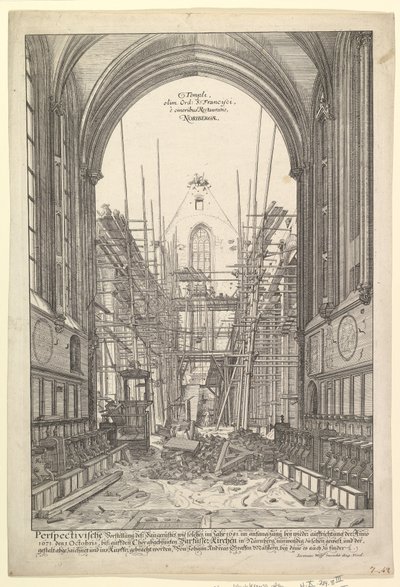 Vista de la Iglesia de los Franciscanos en Nuremberg en Reconstrucción, de la serie V....n.d. de Johann Ulrich Kraus