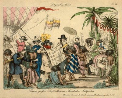 Globo aerostático de Green en las Antípodas, c.1840 (grabado coloreado a mano) de Johann Wenzel Zinke